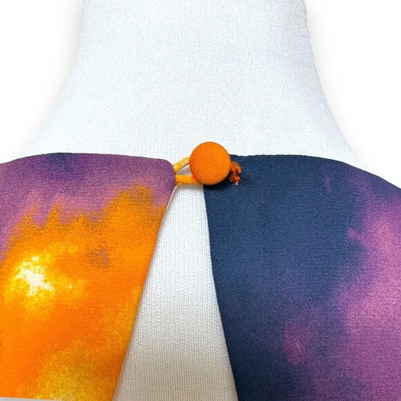 Toccin NY Womens A-Line Maxi Dress Orange Tie Dye Long Sleeve Lined Zip Ruffle 8 - Picture 11 of 15